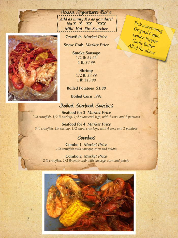 Cajun Crab Menu