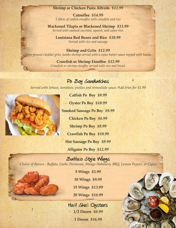 Cajun Crab Menu
