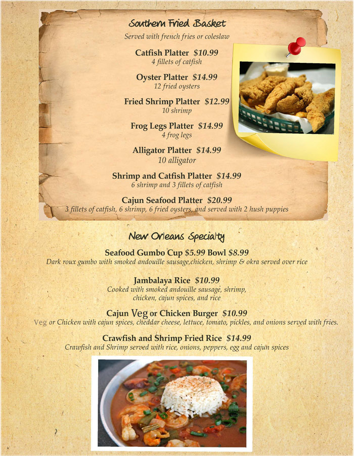 Cajun Crab Menu